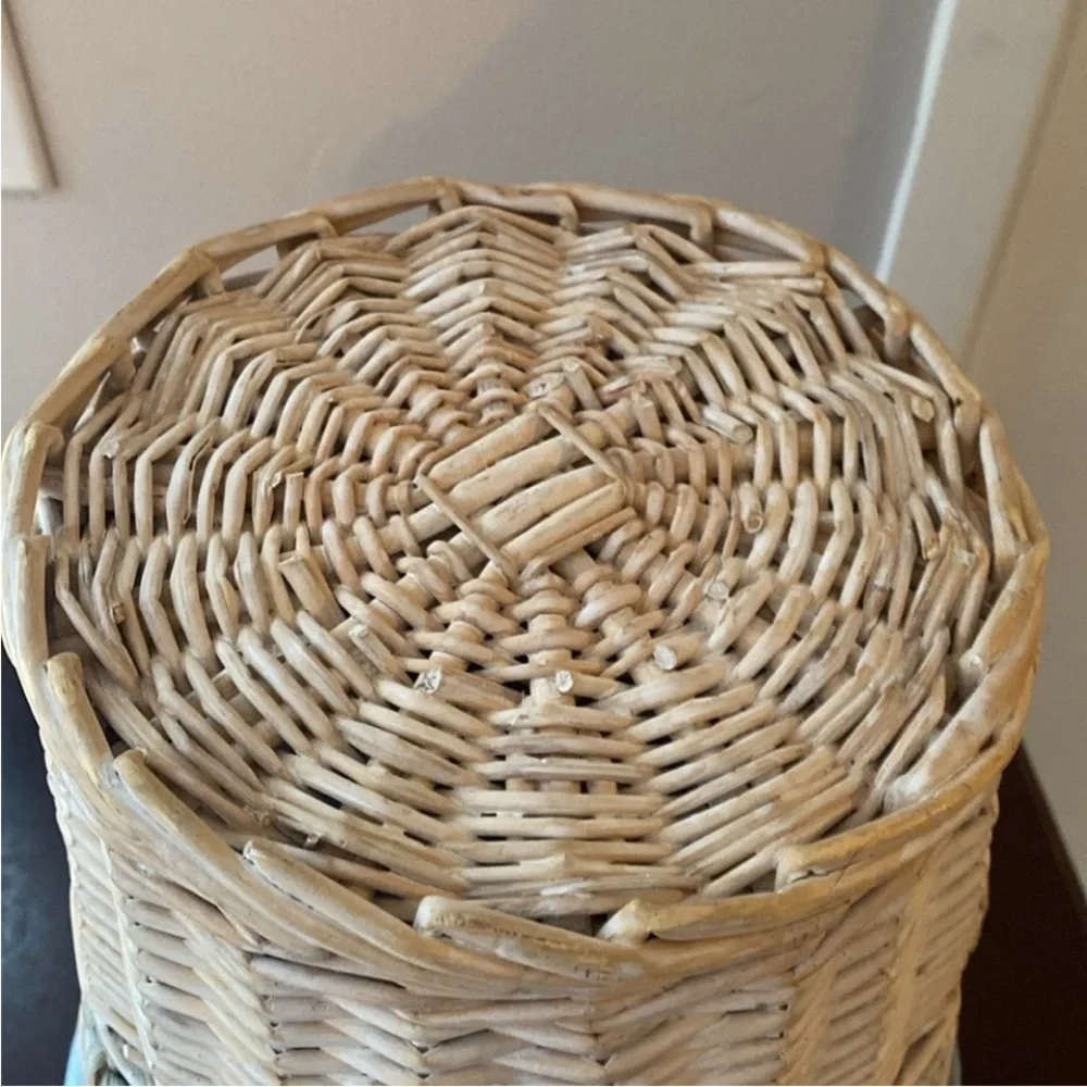 Trash Basket Woven Wicker Basket Blue Liner Small Space Decor Dorm Life